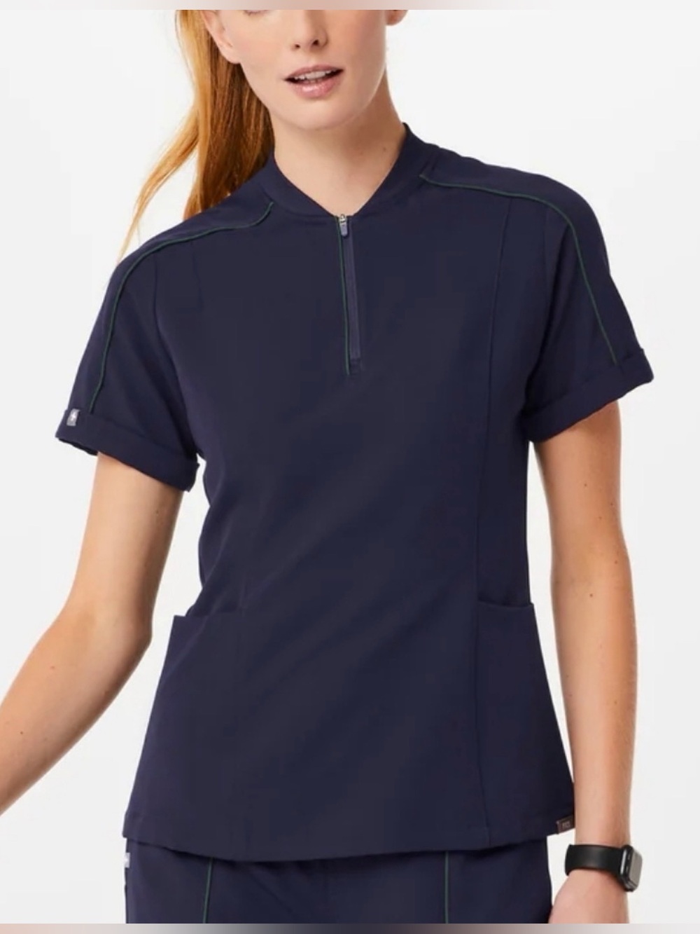 FIGS Navy Women's Vail Short Sleeve Half Zip Neck Scrub Top XS
